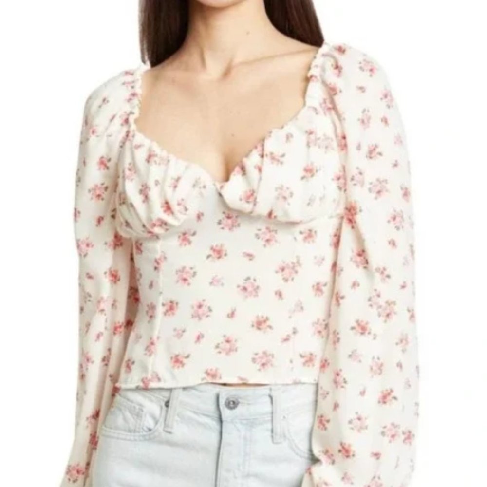 NWT, Abound, Long-Sleeve White Ditsy Floral, Bustier Top, Size XS